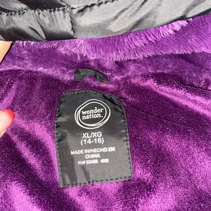 Girls coat black/ purple inside size 14/15